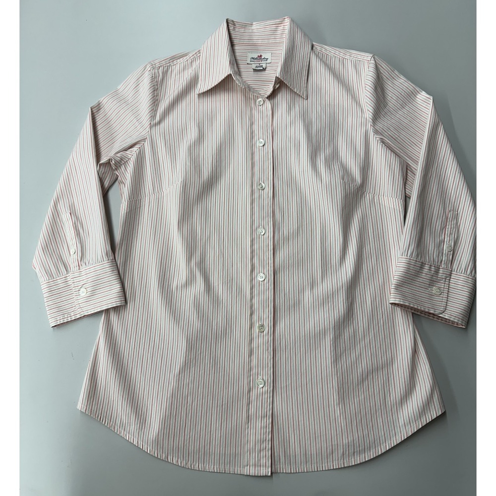 J‎ CREW WOMEN'S HABERDASHERY PINK STRIPE COTTON STRETCH BUTTON SHIRT SMALL